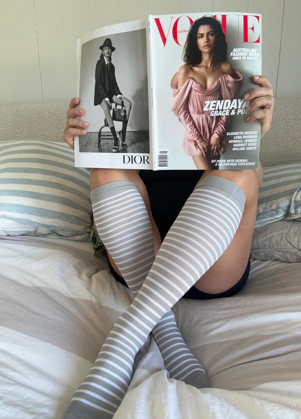 Mama Sox - Excite Compression Socks in White/Grey Stripe