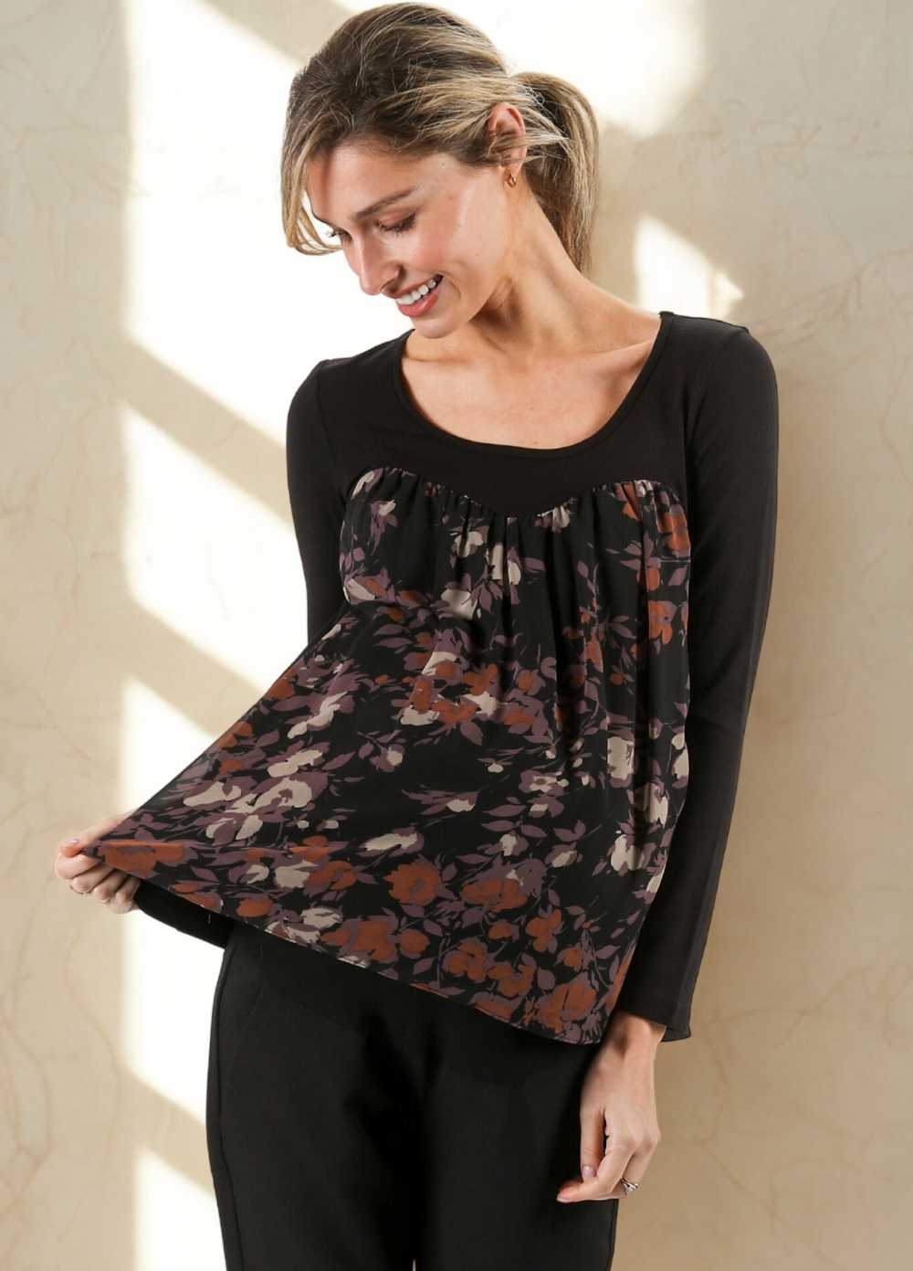 Maternal America - Chiffon Top in Black/Lilac Floral - ON SALE