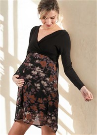 Maternal America - Crossover Dress in Black/Lilac Floral - ON SALE