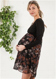 Maternal America - Crossover Dress in Black/Lilac Floral