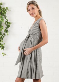 Maternal America - Front Tie Dress in Black/Grey Stripes - ON SALE