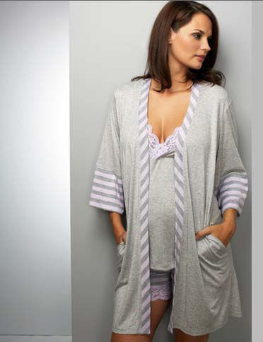 striped maternity robe