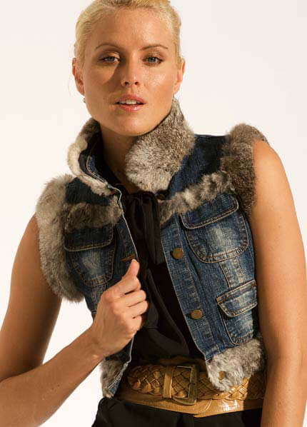 Queen Bee Her Ambition Denim Crop Vest w Faux Fur Trim by LIL Designs 