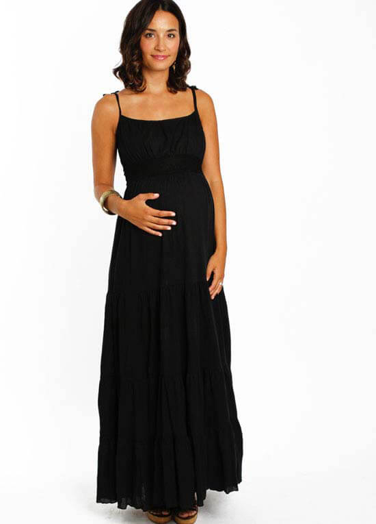 Queen Bee Black Poppy Tiered Maternity Maxi Dress by Everly Grey