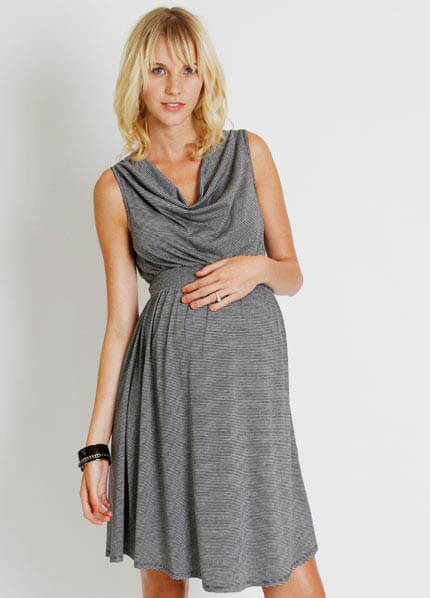Nicole Maternity Dress in black stripe by Everly Grey