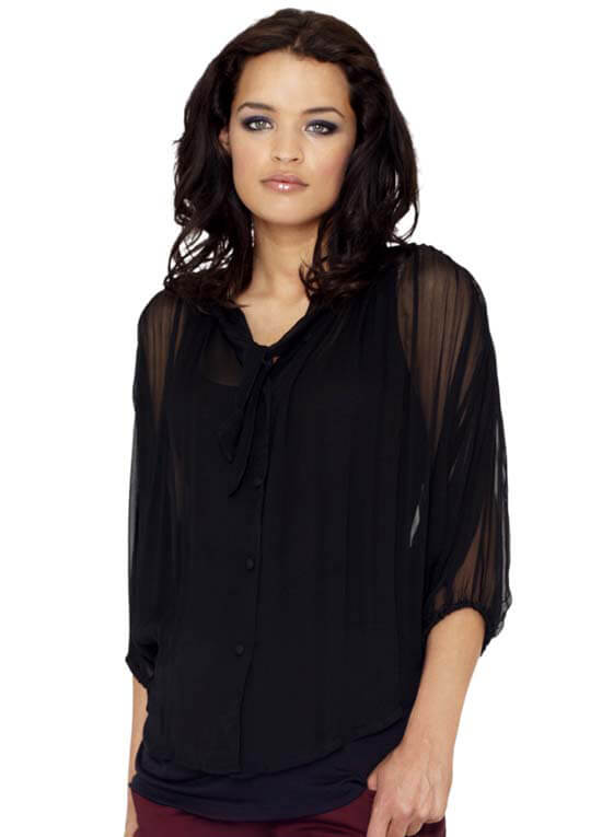 Black Sheer Pussy Bow Maternity Evening Blouse by Crave