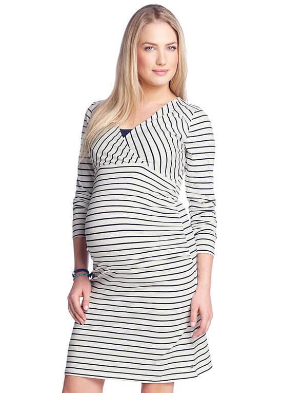 Navy Blue Striped Long Sleeved Maternity/Nursing Dress by Esprit