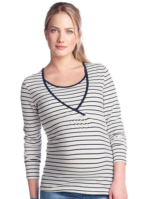 Long Sleeve Maternity Nursing Top in Navy Stripes by Esprit