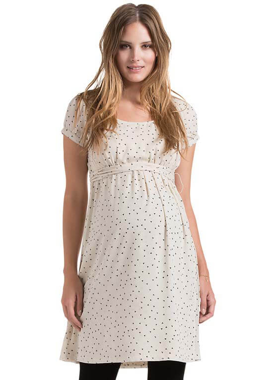 Queen Bee Mini Heart Print Maternity Dress in Off-White by Esprit