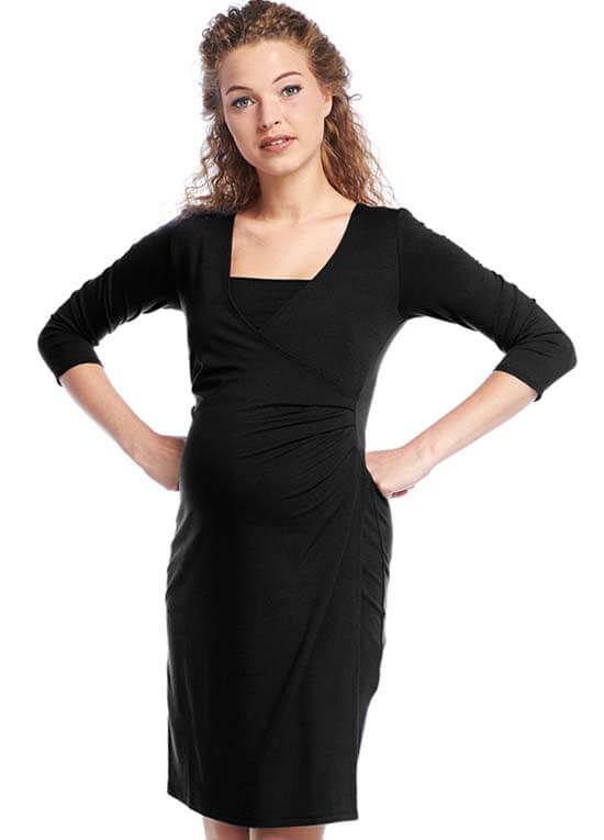 Queen Bee Surplice Wrap Maternity Nursing Dress in Black by Queen mum 