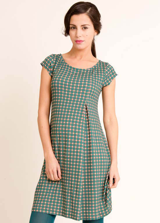 Fragile - Inverted Pleat Maternity Dress in Green Print