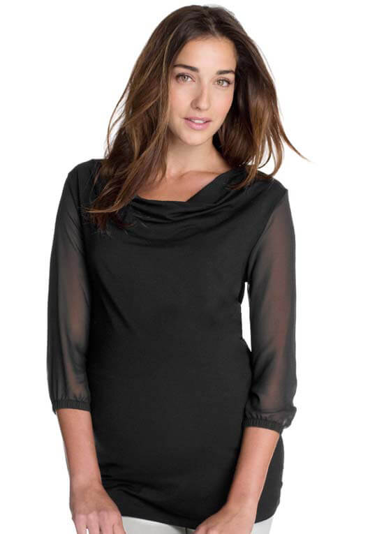 Sheer Sleeves Maternity Blouse in Black by Esprit