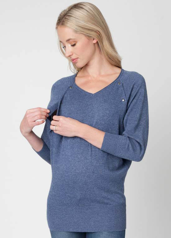 Denim Blue Angora Maternity/Nursing Knit Jumper by Ripe Maternity