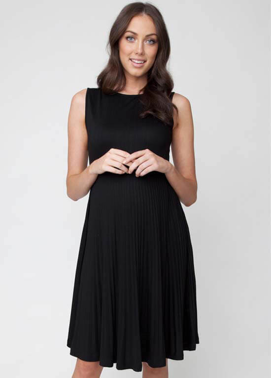 Knife Pleat Maternity Cocktail Dress in Black by Ripe Maternity