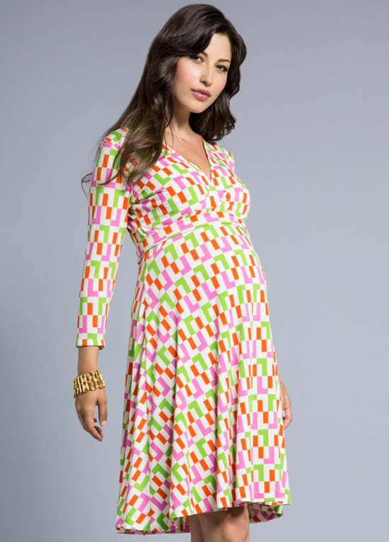 L Train Print Perfect Wrap Maternity Dress by Leota