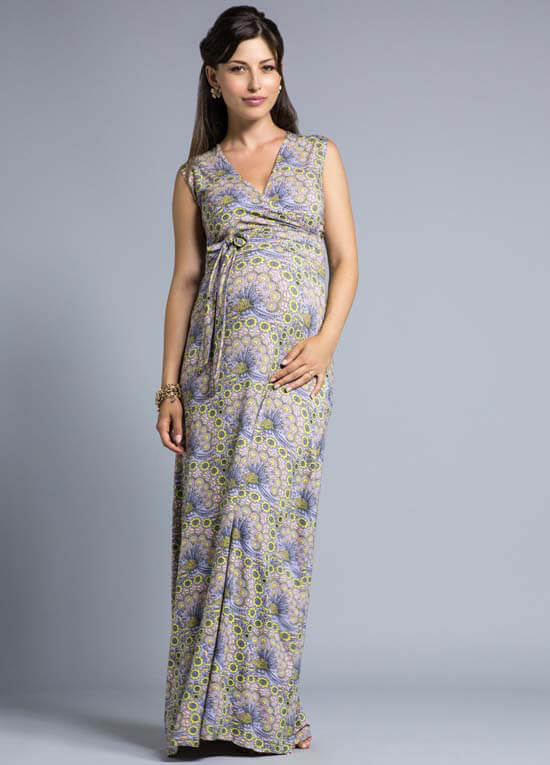 Vintage Peacock Print Maternity Maxi Dress by Leota