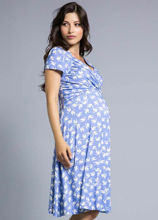 Queen Bee Dove Blue Print Sweetheart Maternity Dress by Leota