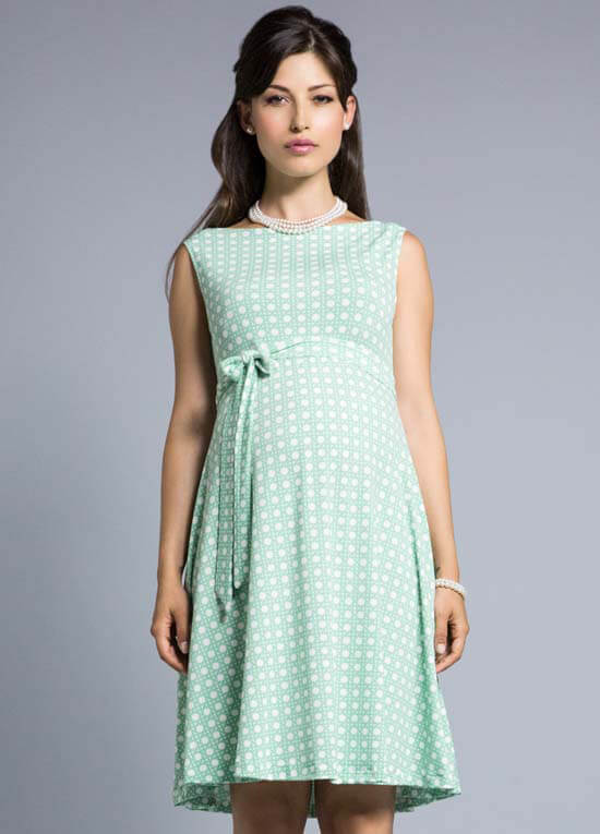 Mint Green Basket Print Maternity Swing Dress by Leota