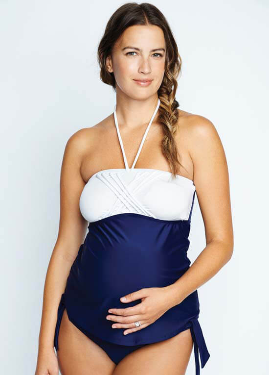 Queen Bee Eva 2 piece Maternity Tankini in White/Navy by Maternal America 