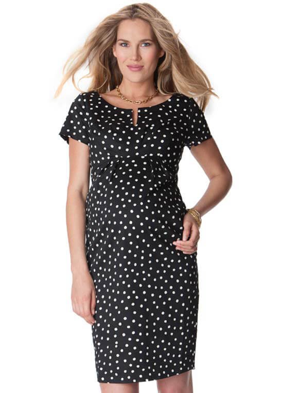 Cotton Sateen Maternity Dress in Black Polkadot by Seraphine
