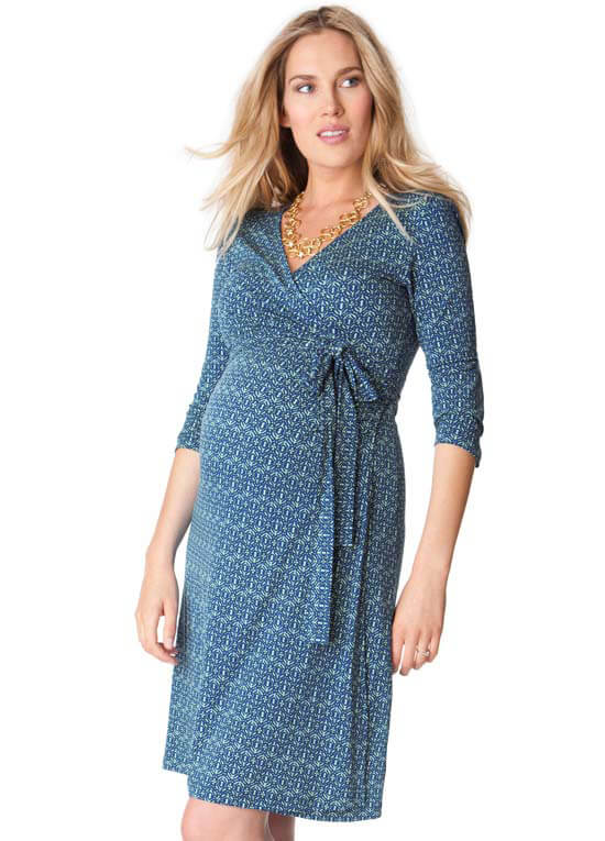 Mosaic Blue Print Wrap Maternity Dress ...