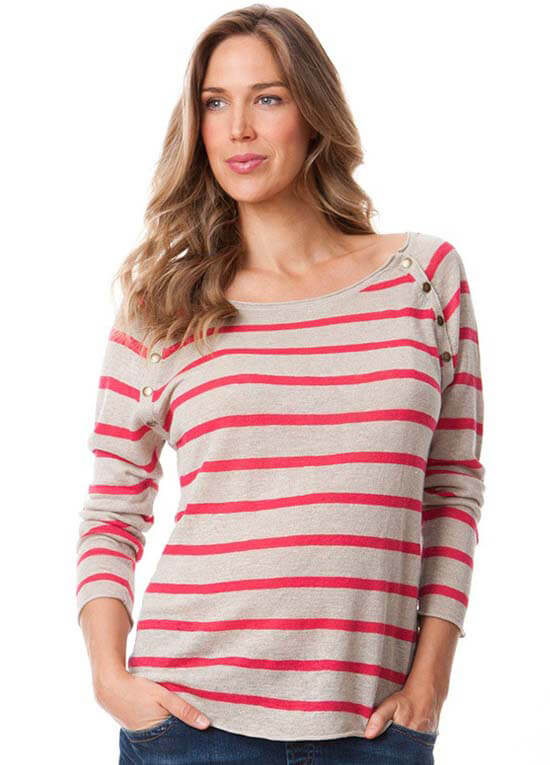 Linen Pink Striped Maternity Nursing Knit Jumper by Seraphine