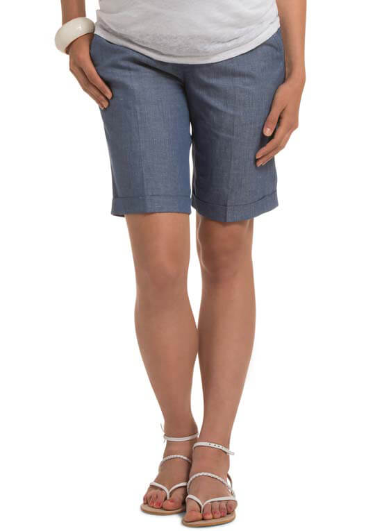 Blue Tailored Cotton Linen Maternity Shorts by Esprit