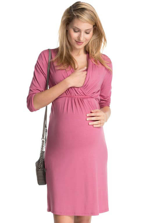 Creamy Berry Pink Maternity Nursing Dress by Esprit