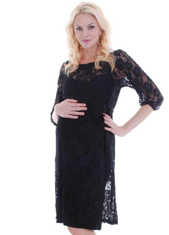 Arianna Lace Maternity Dress in Black by Everly Grey