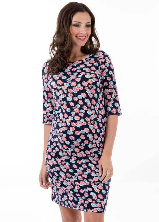 Fleur Baby Shower Maternity Dress in Navy Floral by Trimester