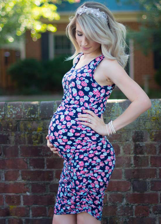 Queen Bee Camilla Maternity Nursing Tank Dress in Navy Floral by Trimester