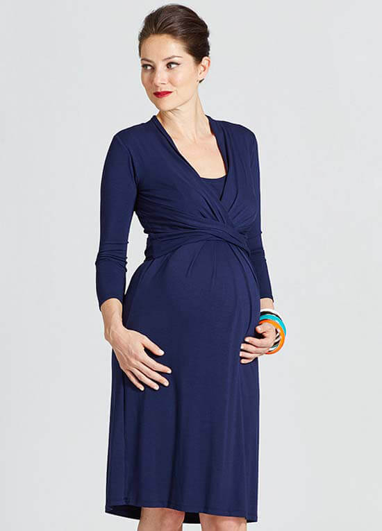 Theory Twist Front Maternity Nursing Dress in Navy by Milky Way