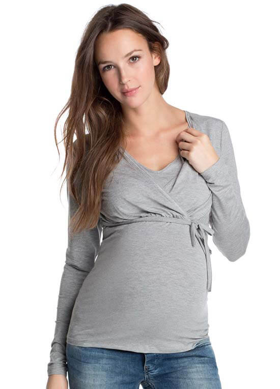 Glimmer Long Sleeve Maternity Nursing Top in Grey by Esprit
