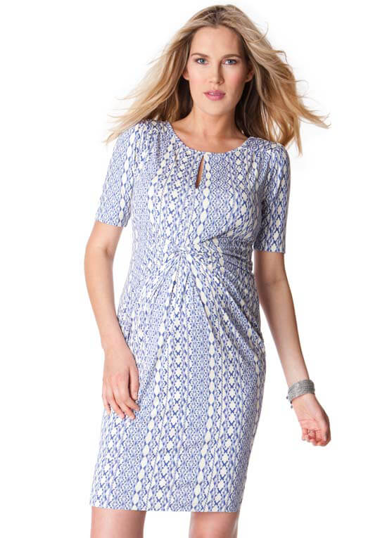 Blue Aztec Print Twist Front Maternity Dress by Seraphine