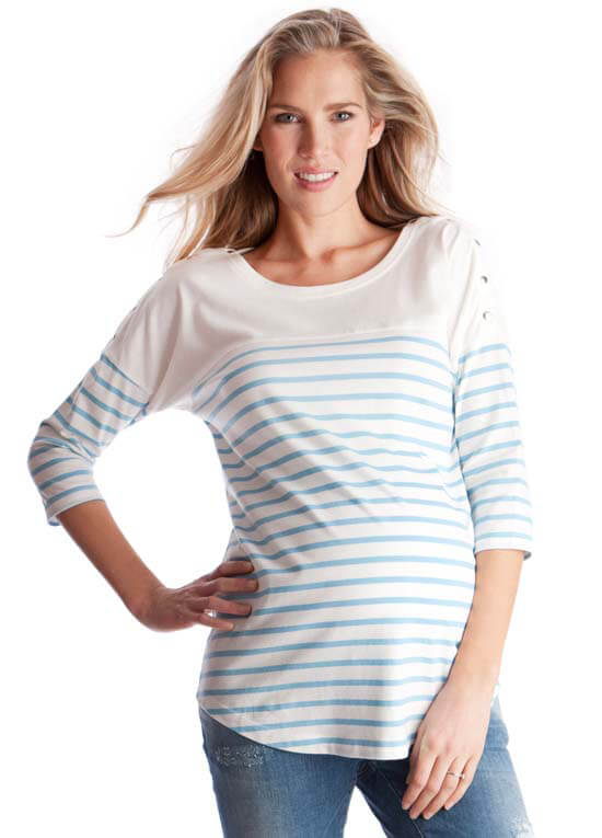 Blue Striped Cotton Maternity Nursing Top by Seraphine