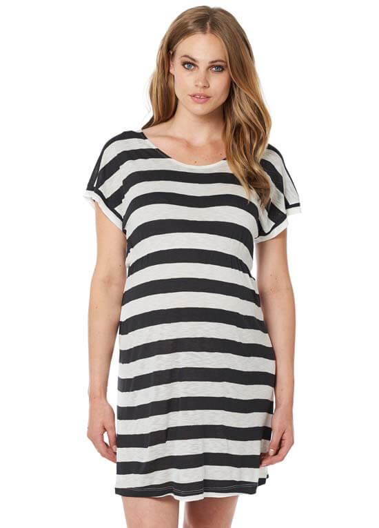 Cerise Maternity Beach Dress in Charcoal Stripe by Noppies