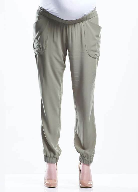 Lightweight Relaxed Maternity Pants in Khaki by Soon Maternity