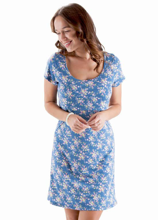 Colton Blue Floral Postpartum Nursing TShirt Dress by Floressa