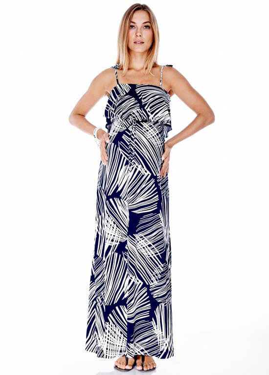 Robin Maternity Maxi Dress in Navy Blue Print by Imanimo