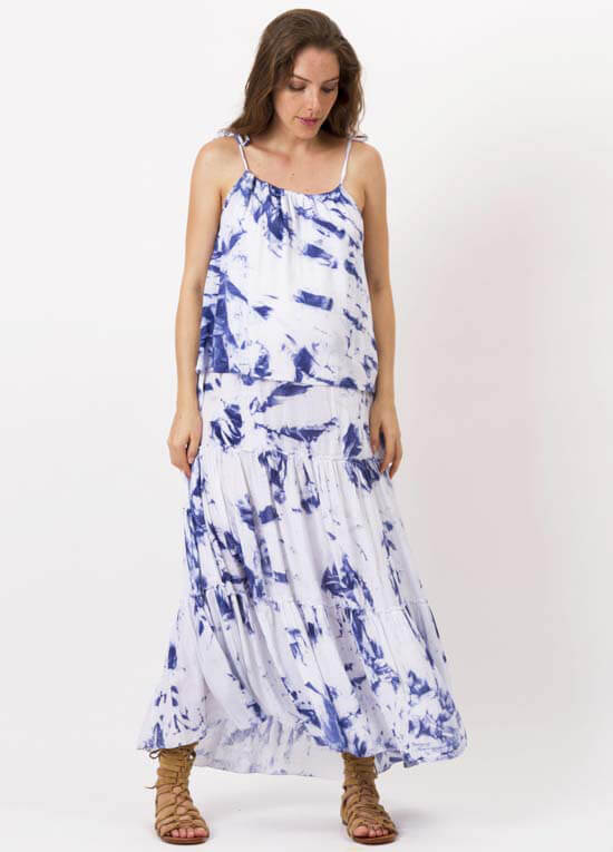 Bluebird Maternity Nursing Maxi Dress in Lagoon Batik by Fillyboo
