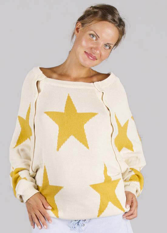 Shine Knit Maternity Nursing Jumper in Gold Stars by Fillyboo