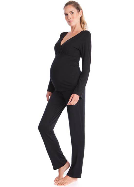 Bamboo Maternity Nursing Loungewear Set in Black by Seraphine