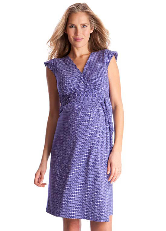Purple Print Cap Sleeve Maternity Wrap Dress by Seraphine