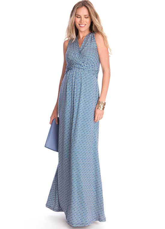 Blue Printed Sleeveless Maternity Maxi Dress by Seraphine