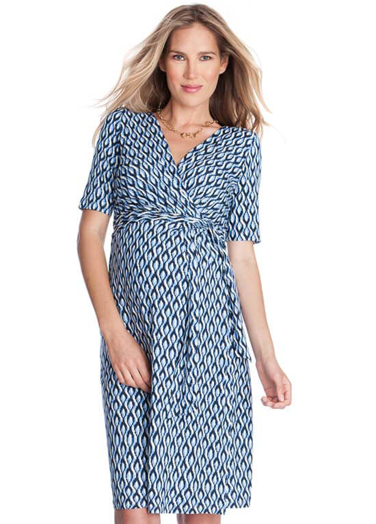 Ellie Maternity Wrap Dress in Blue Diamond Print by Seraphine