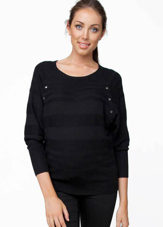 Black Self Stripe Maternity Nursing Knit Jumper by Ripe Maternity