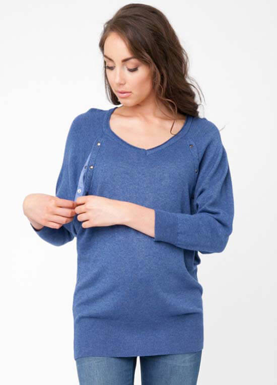Lambswool Maternity Nursing Jumper in Blue by Ripe Maternity