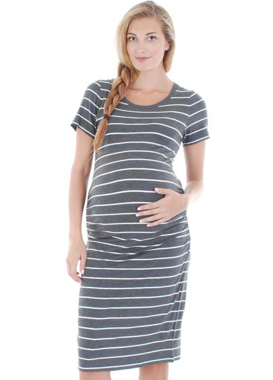 Camila Maternity Dress in Charcoal Stripe by Everly Grey