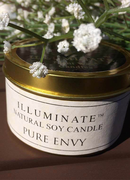 Soybased Candle in Tin w Pure Envy Fragrance by Illuminate