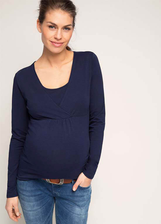 Long Sleeve Maternity Nursing Top in Navy by Esprit